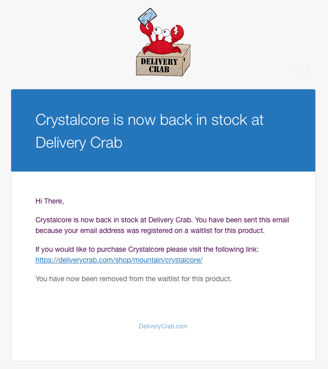Delivery Crab Email Notifications