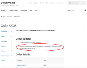 Delivery Crab - Order Tracking Number - Order Details